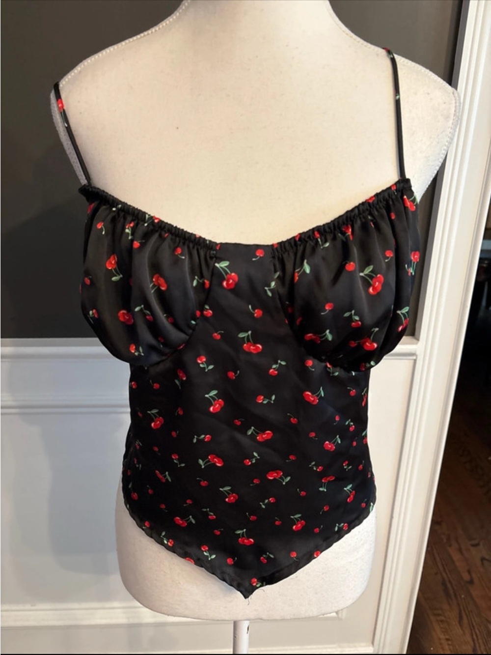 Rue21 Black Cherry Print Satin Spaghetti Strap Bustier